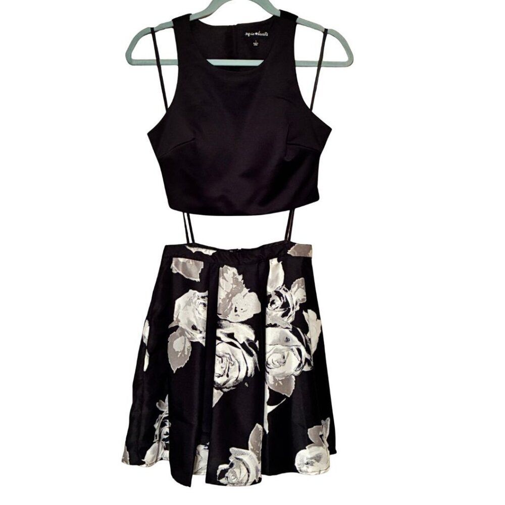 Sequin Hearts Dress Junior’s Size 1 Prom/Homecoming Dress 2 Piece Black Grey